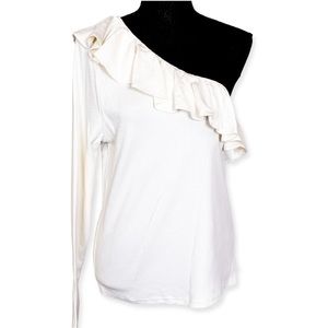 J. Crew One-shoulder Ruffleneck Ivory Top Vintage Rib Size XL‎